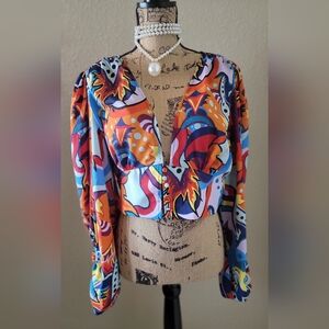 Vibrant Multicolor Blouse with Abstract Design